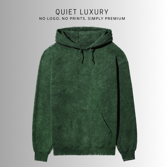 Acid Wash Quiet Luxury Pure Cotton Bottle Green Hoodie For Men