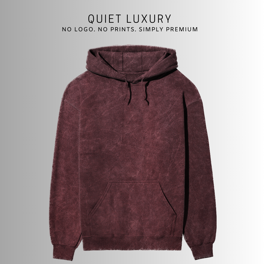 Acid Wash Quiet Luxury Pure Cotton Maroon Hoodie For Men