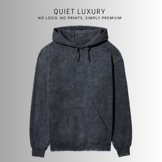 Acid Wash Quiet Luxury Pure Cotton Navy Blue Hoodie For Men