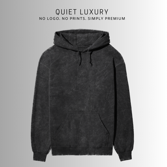 Acid Wash Quiet Luxury Pure Cotton Black Hoodie For Men