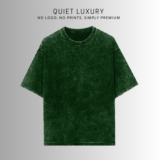 Acid Wash Quiet Luxury Bottle Green Oversized T-Shirt For Men