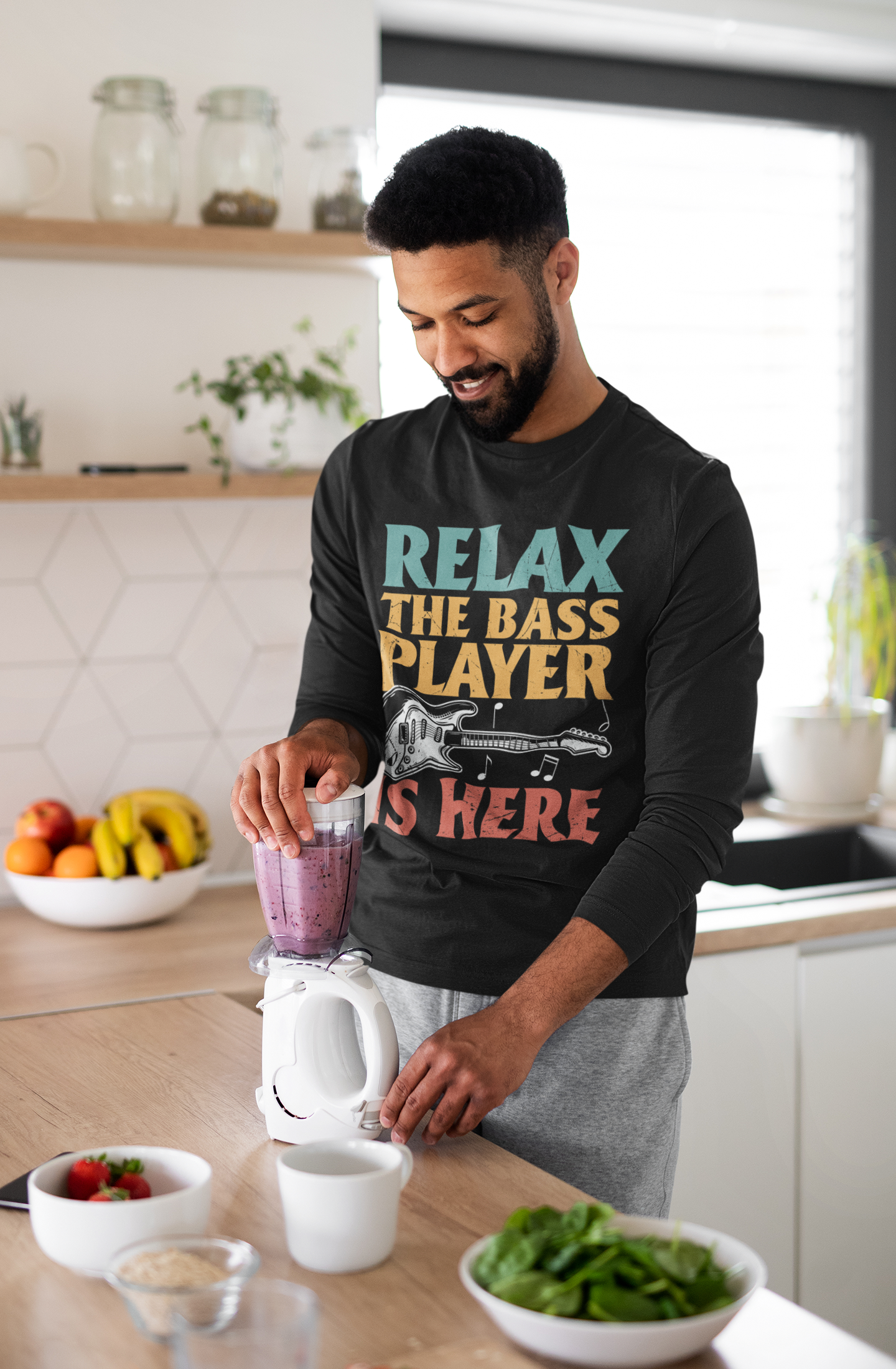 Relax The Bass Player Is Here Men Black Full Sleeves Tshirt | DJ Paroma Collection | ATOM