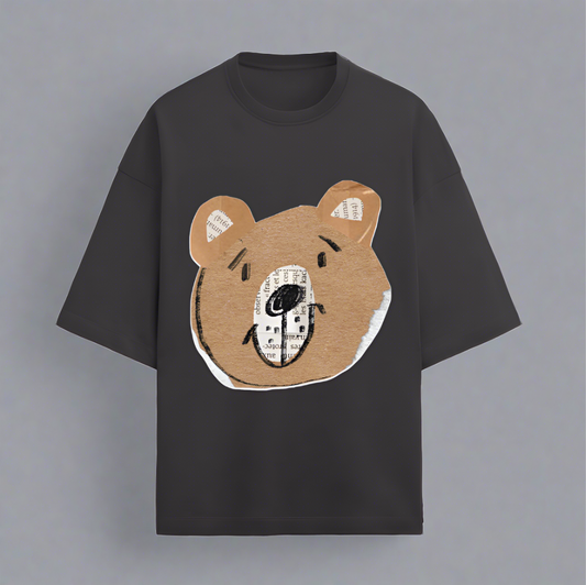 Terry (280 GSM) Teddy Face Black Oversize T-Shirt For Men