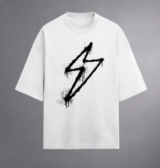 Terry (280 GSM) Black lightening White Oversize T-Shirt For Men