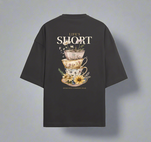 Terry (280 GSM) Life's Short Black Oversize T-Shirt For Men