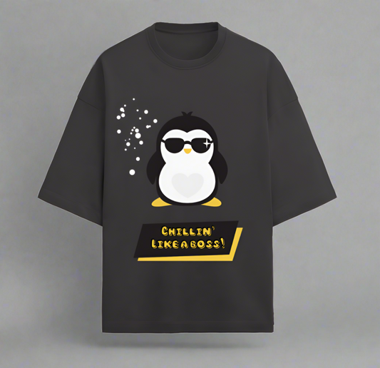 Terry (280 GSM) Chillin Like A Boss Black Oversize T-Shirt For Men