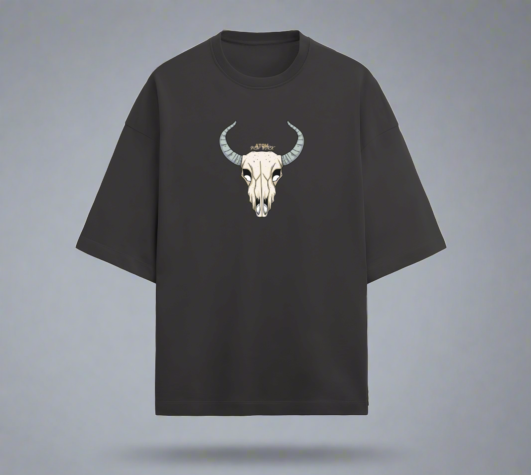 Terry (280 GSM) GOAT SKULL Black Oversize T-Shirt For Men