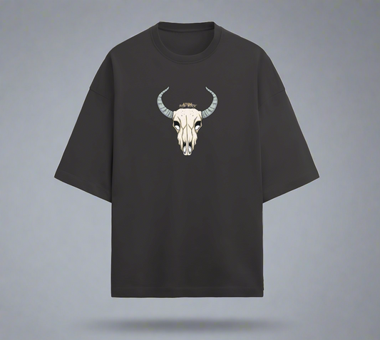 Terry (280 GSM) GOAT SKULL Black Oversize T-Shirt For Men