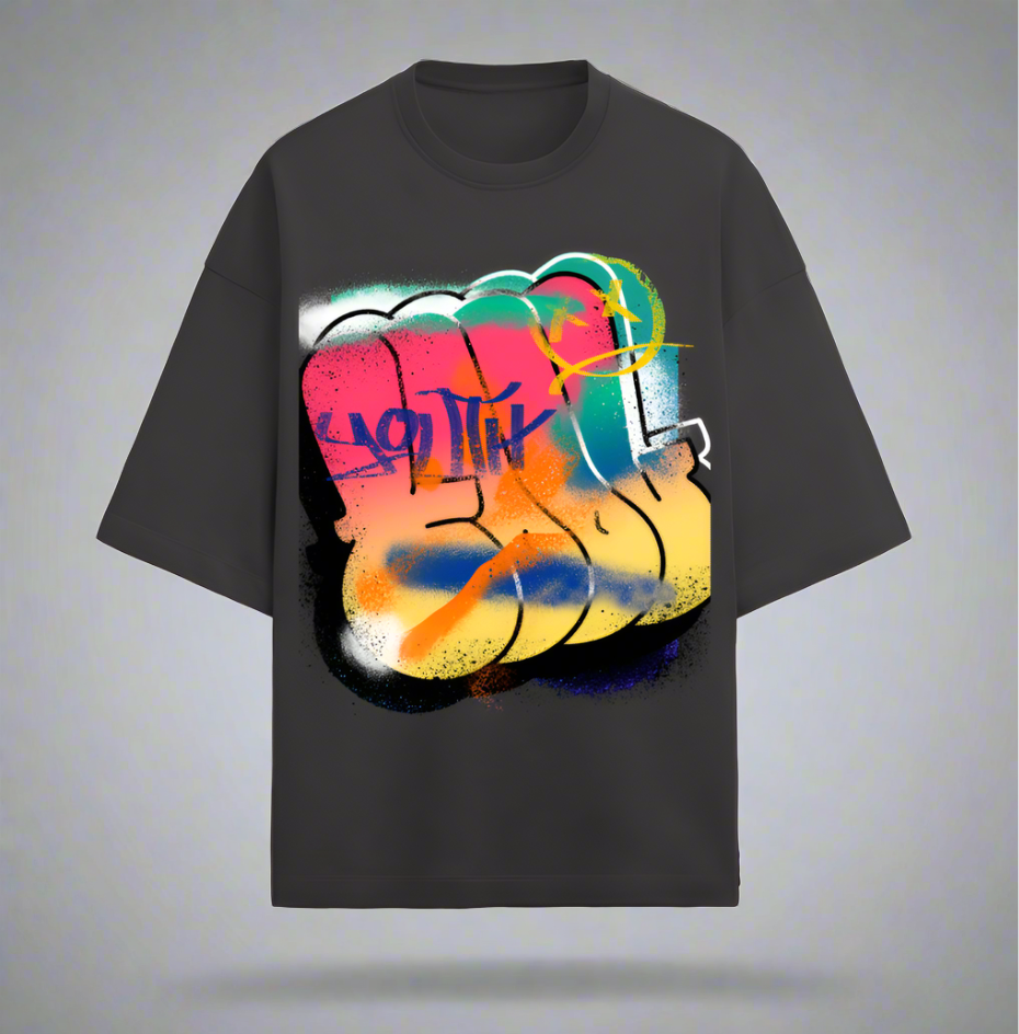 Terry (280 GSM) Graffiti Black Oversize T-Shirt For Men