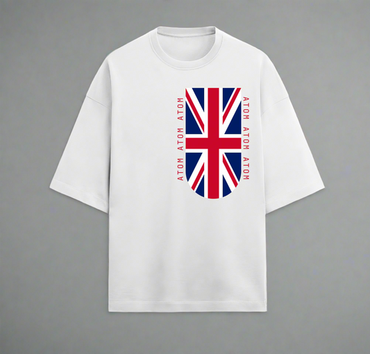 Terry (280 GSM) ATOM UK Flag White Oversize T-Shirt For Men