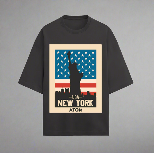 Terry (280 GSM) ATOM New York Black Oversize T-Shirt For Men