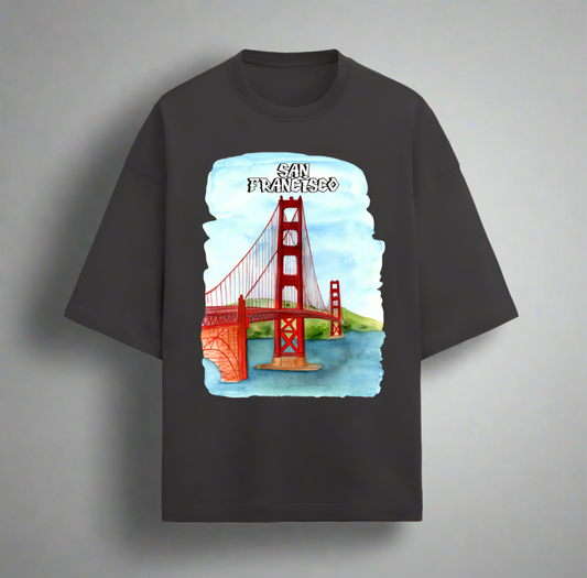 Terry (280 GSM) San Francisco Black Oversize T-Shirt For Men