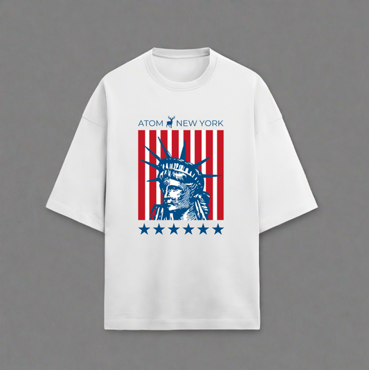 Terry (280 GSM) Statue Of Liberty White Oversize T-Shirt For Men