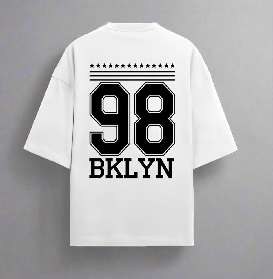 Terry (280 GSM) BKLYN 98 White Oversize T-Shirt For Men