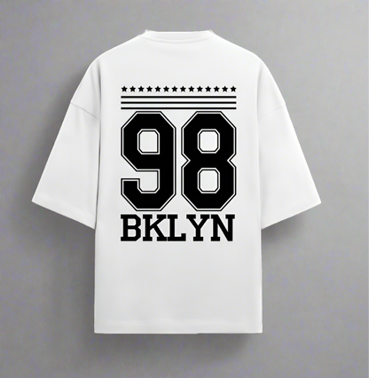 Terry (280 GSM) BKLYN 98 White Oversize T-Shirt For Men