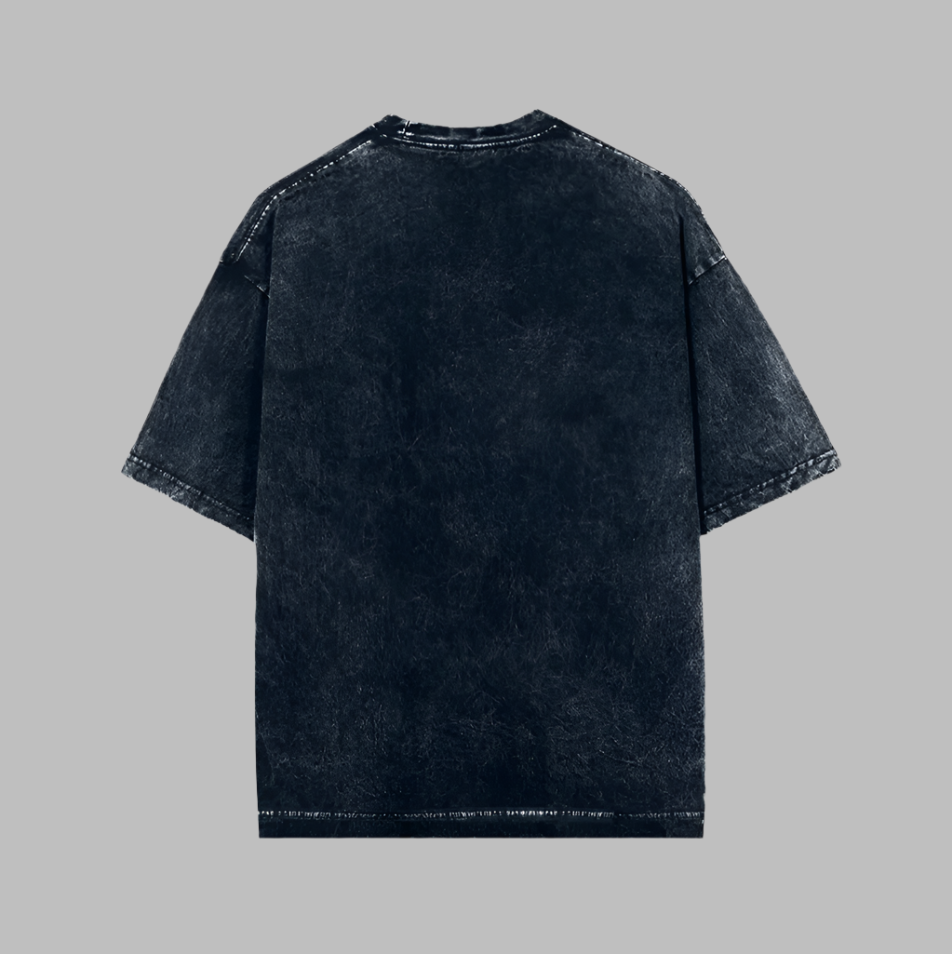 Acid Wash Quiet Luxury Navy Blue Oversized T-Shirt For Men