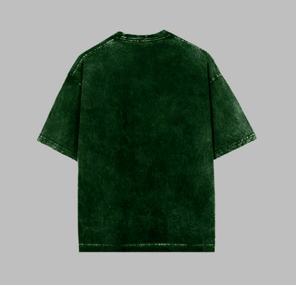 Acid Wash Quiet Luxury Bottle Green Oversized T-Shirt For Men