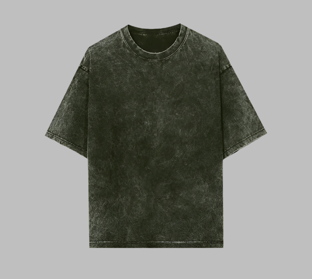 Acid Wash Quiet Luxury Olive Green Oversized T-Shirt For Men