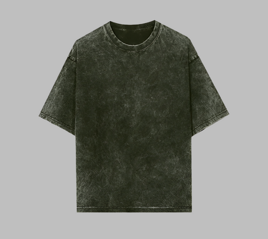 Acid Wash Quiet Luxury Olive Green Oversized T-Shirt For Men