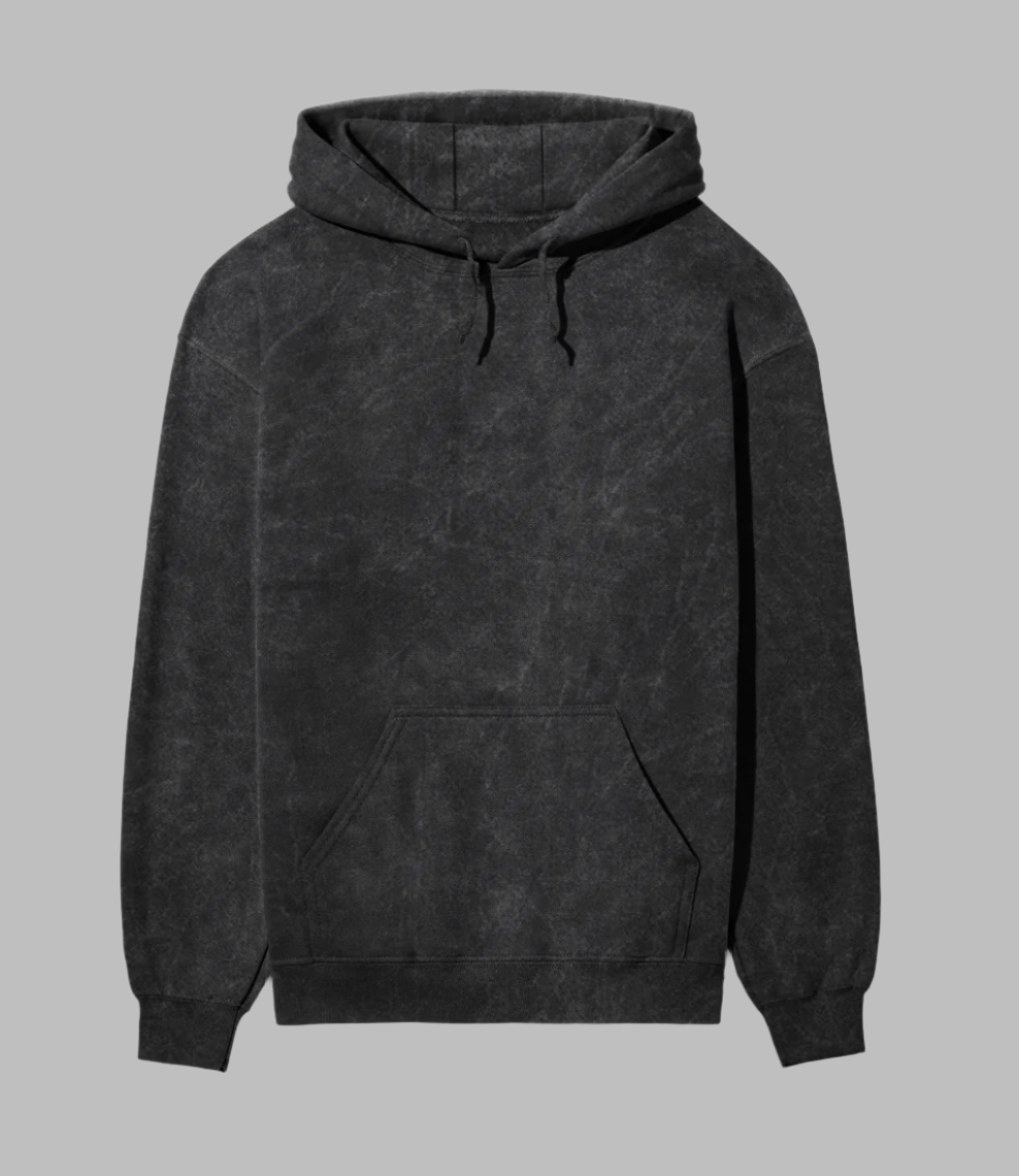 Acid Wash Quiet Luxury Pure Cotton Black Hoodie For Men