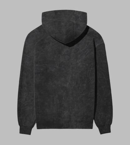 Acid Wash Quiet Luxury Pure Cotton Black Hoodie For Men