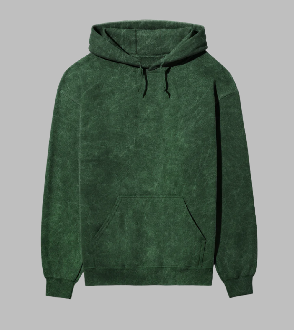 Acid Wash Quiet Luxury Pure Cotton Bottle Green Hoodie For Men