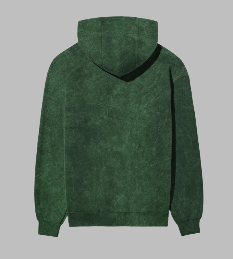 Acid Wash Quiet Luxury Pure Cotton Bottle Green Hoodie For Men