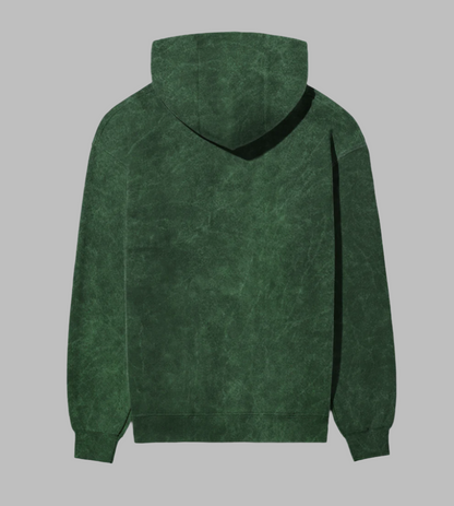 Acid Wash Quiet Luxury Pure Cotton Bottle Green Hoodie For Men