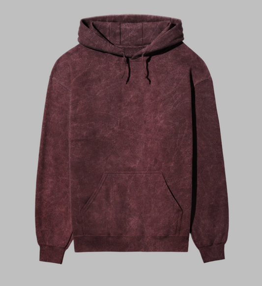 Acid Wash Quiet Luxury Pure Cotton Maroon Hoodie For Men