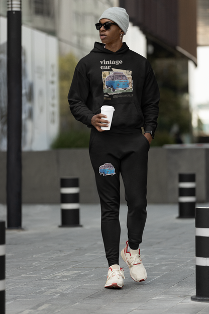 Vintage Car Black Hoodie And Jogger Co-ord Set For Men