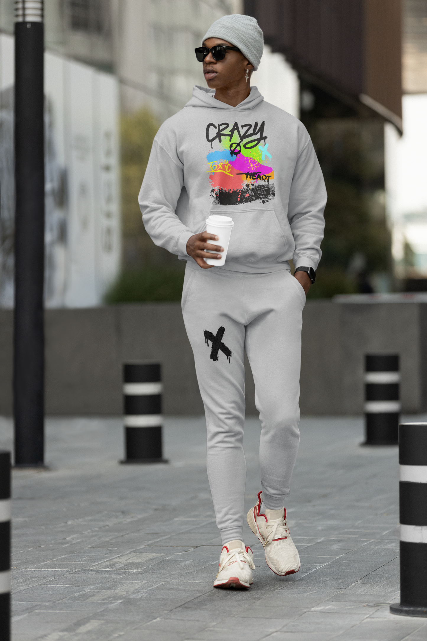 CRAZY Melange Grey Hoodie And Jogger Co-ord Set For Men