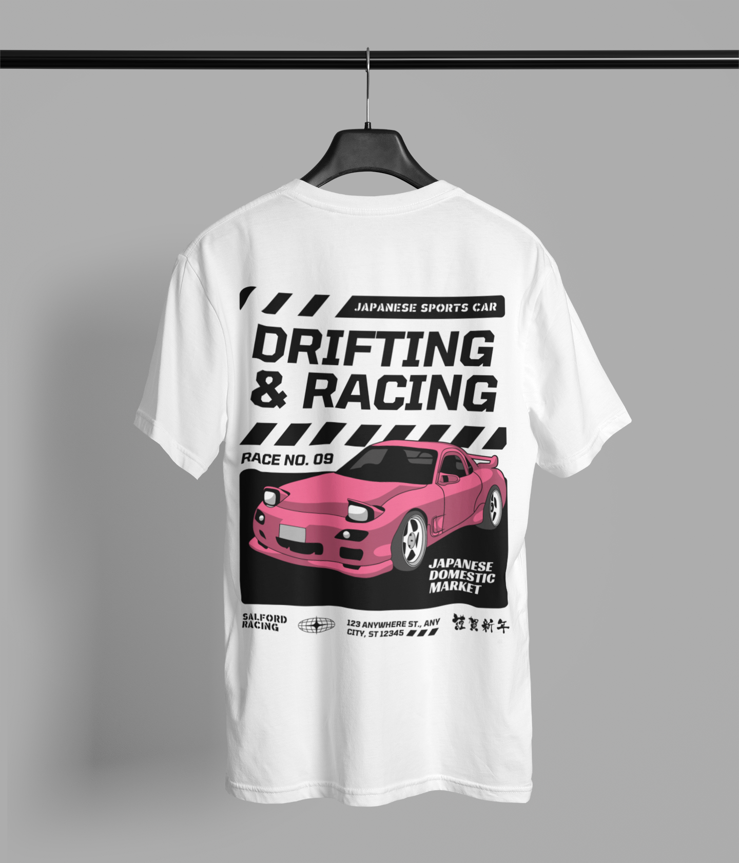 Drifting And Racing White Oversized T-Shirt For Men