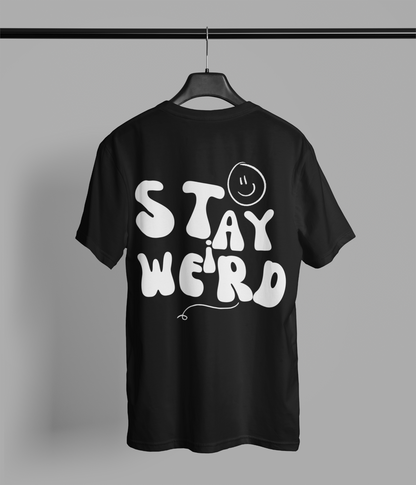 Stay Weird Puff Print Black Oversized T-Shirt For Men