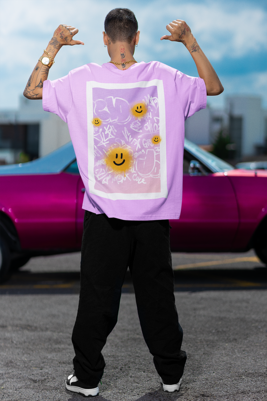 Smilie Lavander Oversized T-Shirt For Men