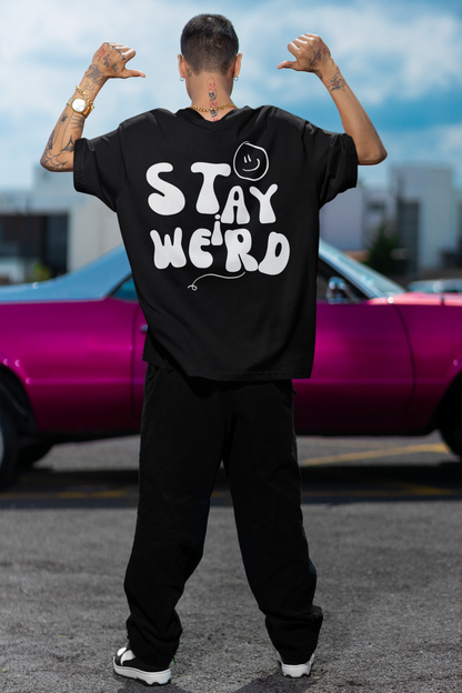 Stay Weird Puff Print Black Oversized T-Shirt For Men