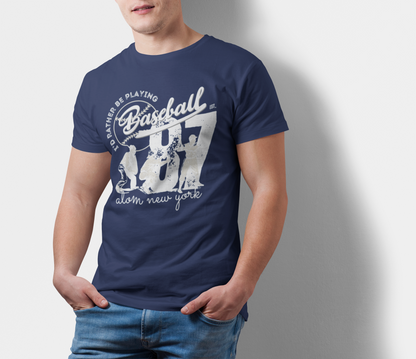 ATOM Signature I Would Rather Be Playing Baseball Navy Blue T-Shirt For Men