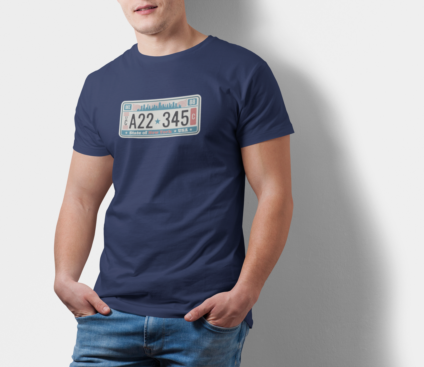 ATOM Signature New York Plate Navy Blue T-Shirt For Men