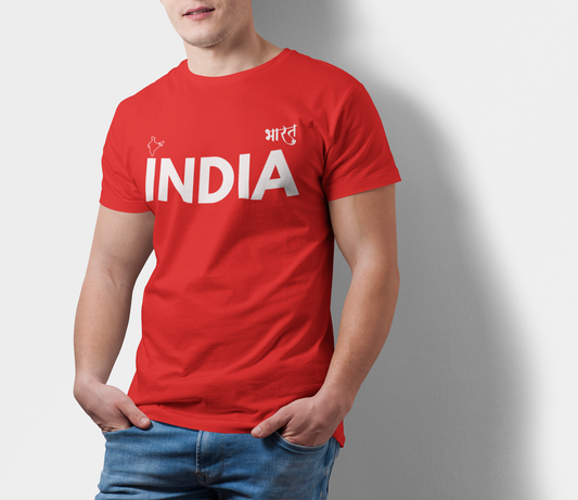 ATOM Signature INDIA BHARAT Red T-Shirt For Men