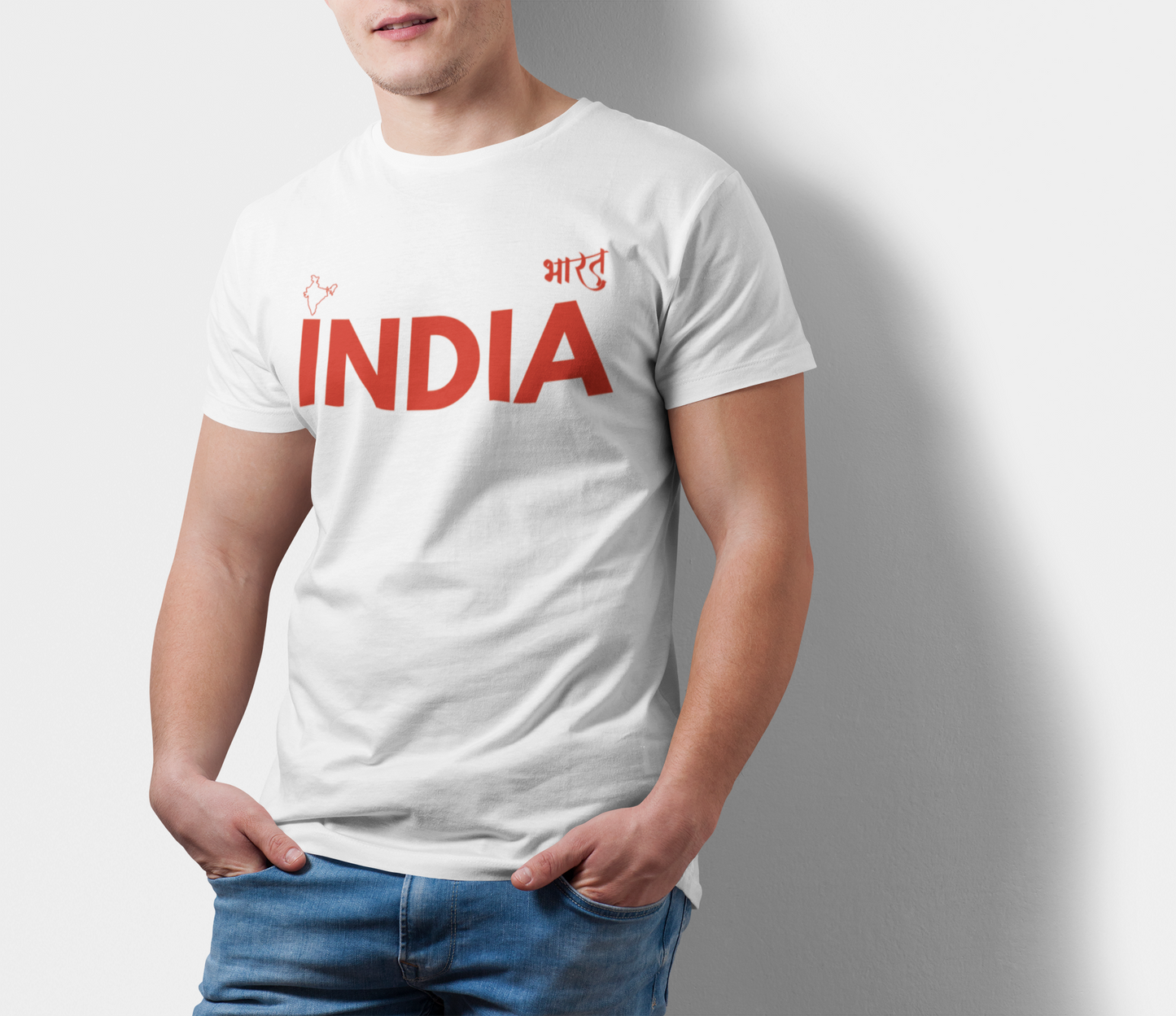 ATOM Signature INDIA BHARAT Red Font White T-Shirt For Men