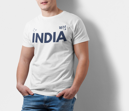 ATOM Signature INDIA BHARAT Blue Font White T-Shirt For Men