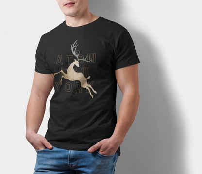 ATOM Signature Iconic Jumping Deer Black T-Shirt For Men