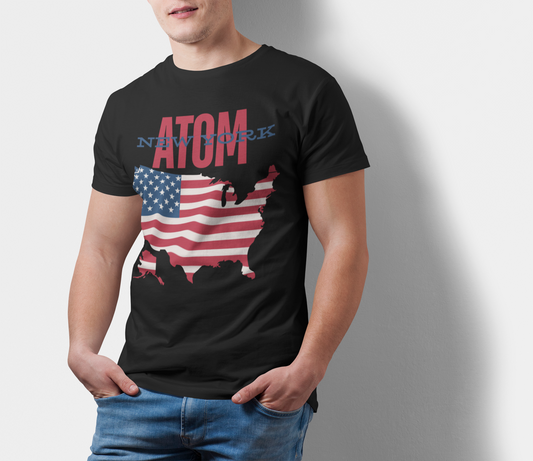 ATOM New York Signature US Map Black T-Shirt For Men