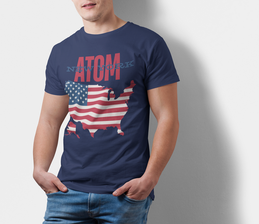 ATOM New York Signature US Map Navy Blue T-Shirt For Men