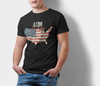 ATOM New York Signature Vintage US Map Black T-Shirt For Men