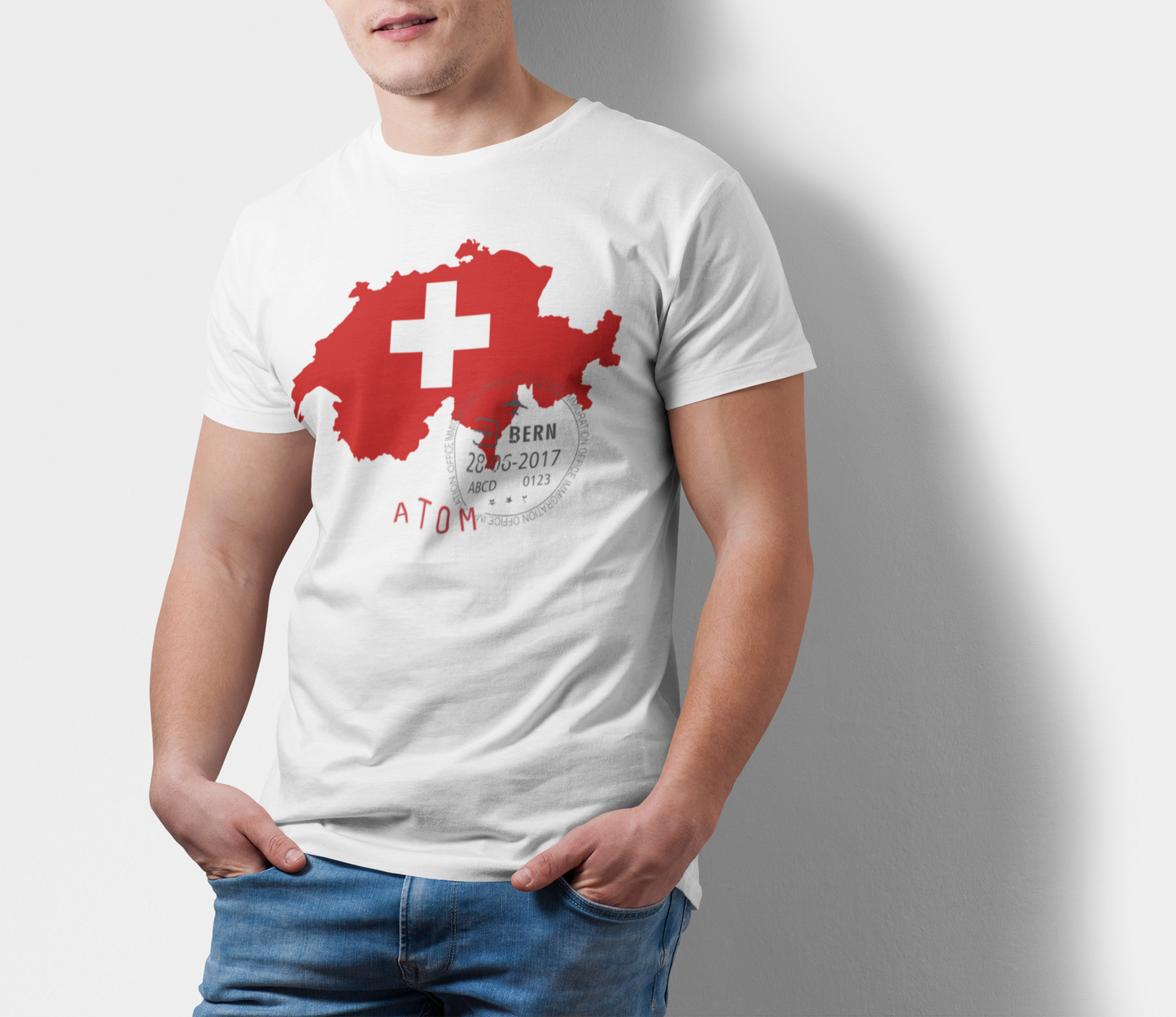 ATOM Signature Switzerland Flag White T-Shirt For Men