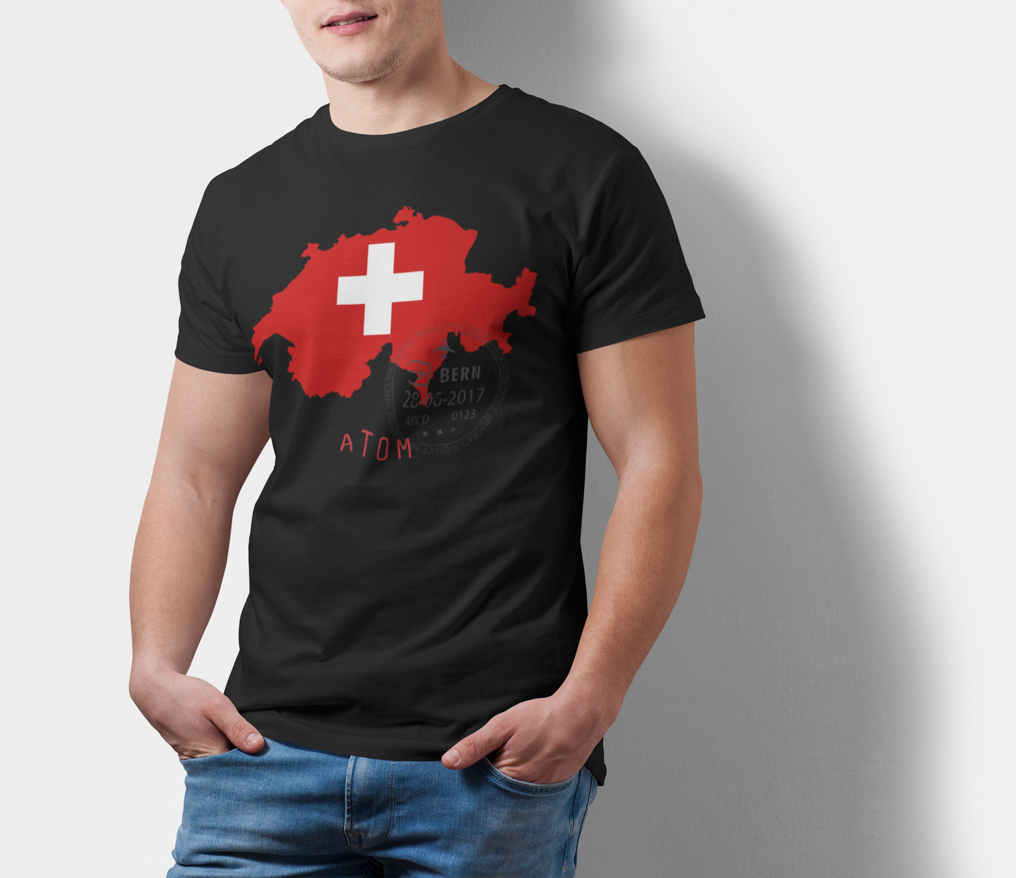 ATOM Signature Switzerland Flag Black T-Shirt For Men