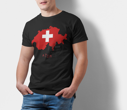 ATOM Switzerland Flag Black T-Shirt For Men