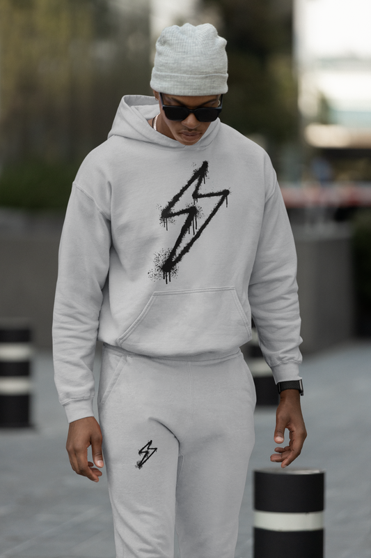 Black Lightening Melange Grey Hoodie And Jogger Co-ord Set For Men