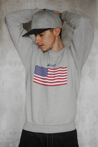 ATOM Signature American Flag Melange Grey Sweatshirt For Men