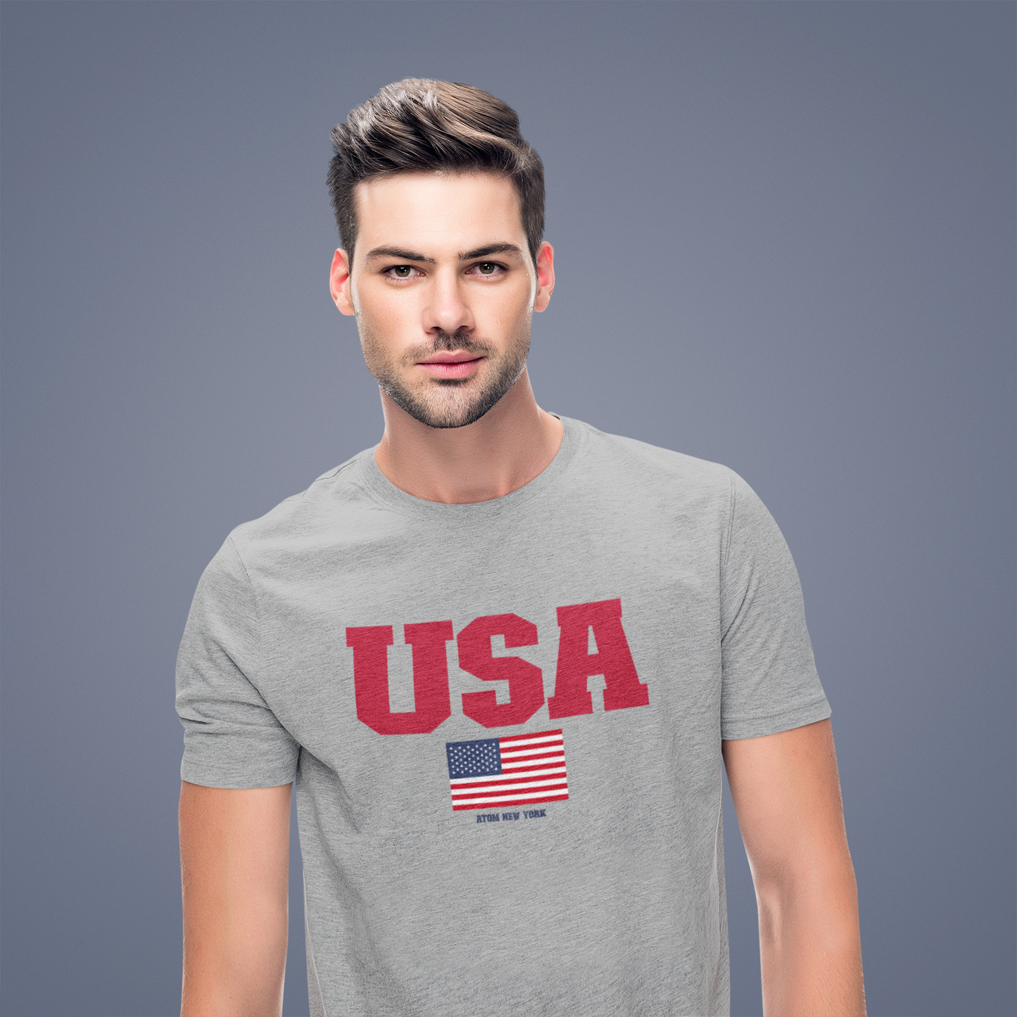 ATOM Signature Melange Grey USA T-Shirt For Men